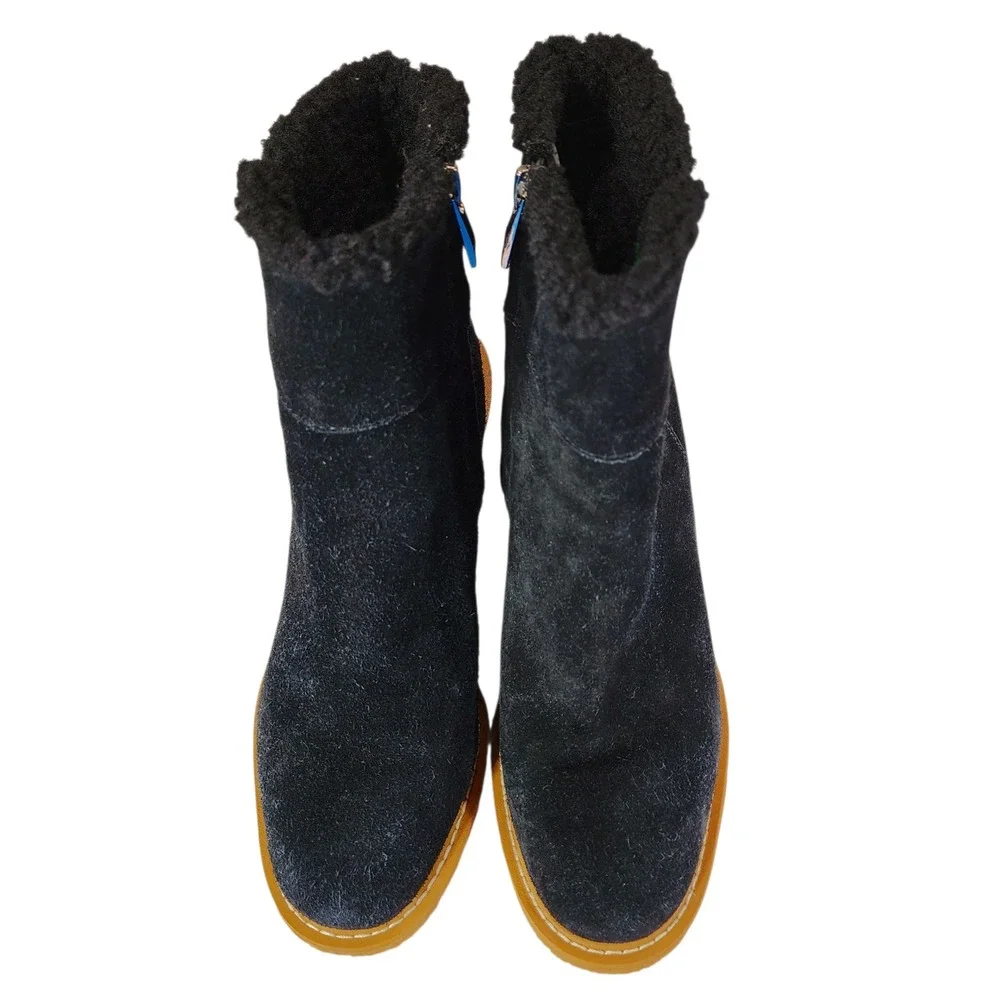 Franco Sarto Wedge Ankle Boots sz 7.5M Women Black Suede Leather Ulayna Sherpa‎